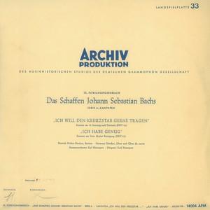 Bach, J.S.: Cantatas "Ich will den Kreuzstab gerne tragen", BWV 56; "Ich habe genug", BWV 82
