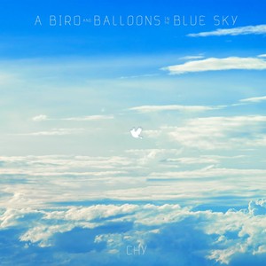 A bird and balloons in the blue sky