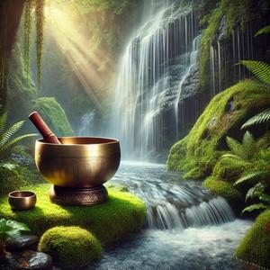 Peaceful Morning: Tibetan Singing Bowl by The Waterfall