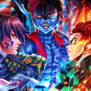 Akaza VS. Tanjiro e Tomioka (Castelo Infinito)