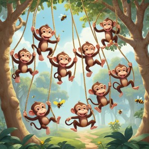 Monkeys laughing, swinging in the sun and the jungle