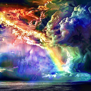 the sky turns into dark rainbow