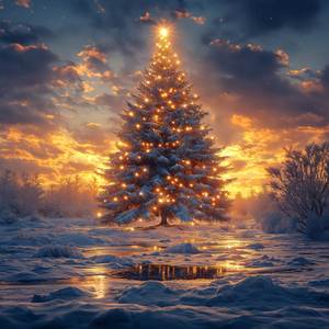 Golden Tree Illuminates The Christmas Night