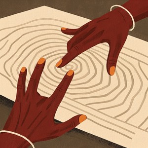 Fingers trace the ancient