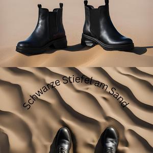 Schwarze Stiefel am Sand