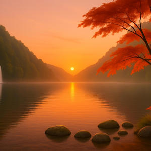 Tranquilidad al Atardecer Piano en un Lago Dorado