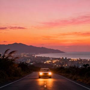 노을이 물든 하늘 아래