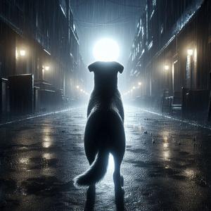 Alone Dog in rainy street