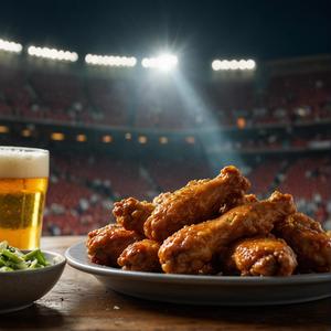 Football Chicken Wings and Ice Cold Beer