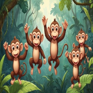 Five monkey jump high in the jungle