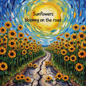Sunflowers blooming on the road