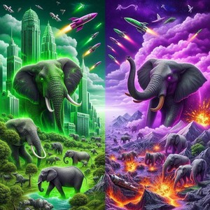 The Great War of Green and Purple Elephants