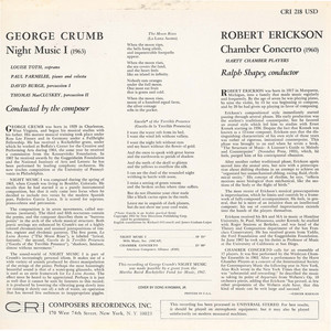 George Crumb: Night Music I/Robert Erickson: Chamber Cto.