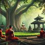 Buddhist Monks Meditating in Silence