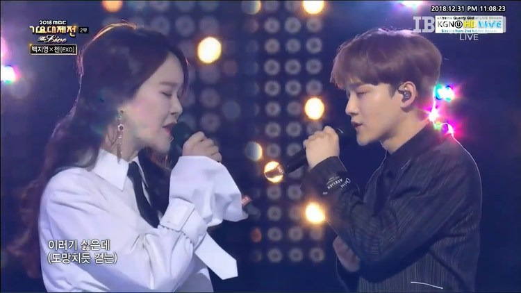  - #2018MBC歌谣大祭典#EXO成员金钟大，搭档OST女王白智英带来《像中枪了一样》合唱~