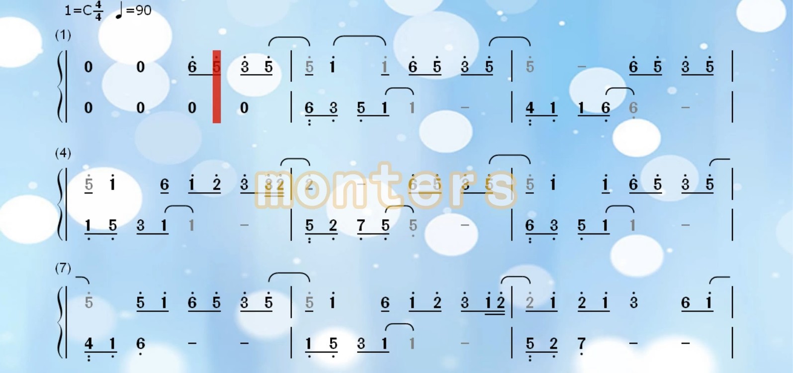  - 钢琴双手动态简谱曲谱《monsters》