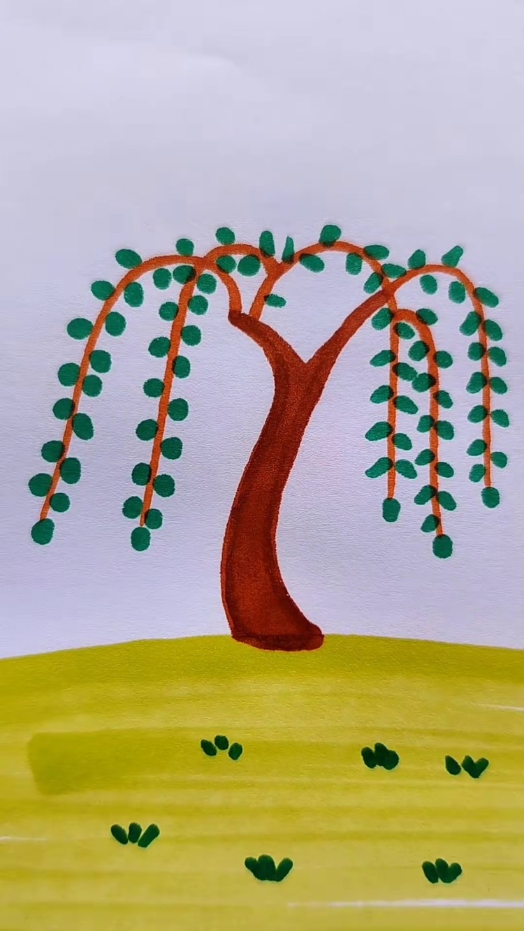 二年级柳树怎么画美术图片