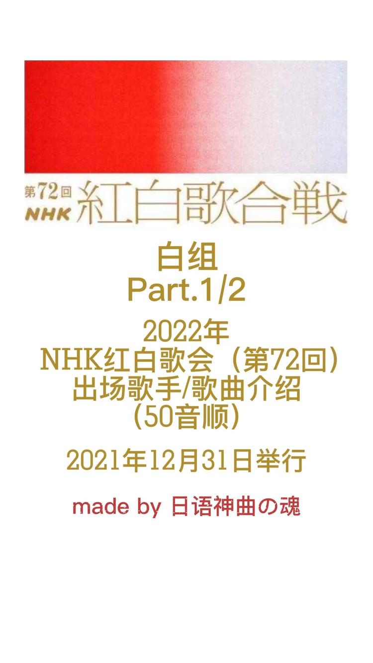 2022年红白歌会(第72回)出场名单介绍 白组p1