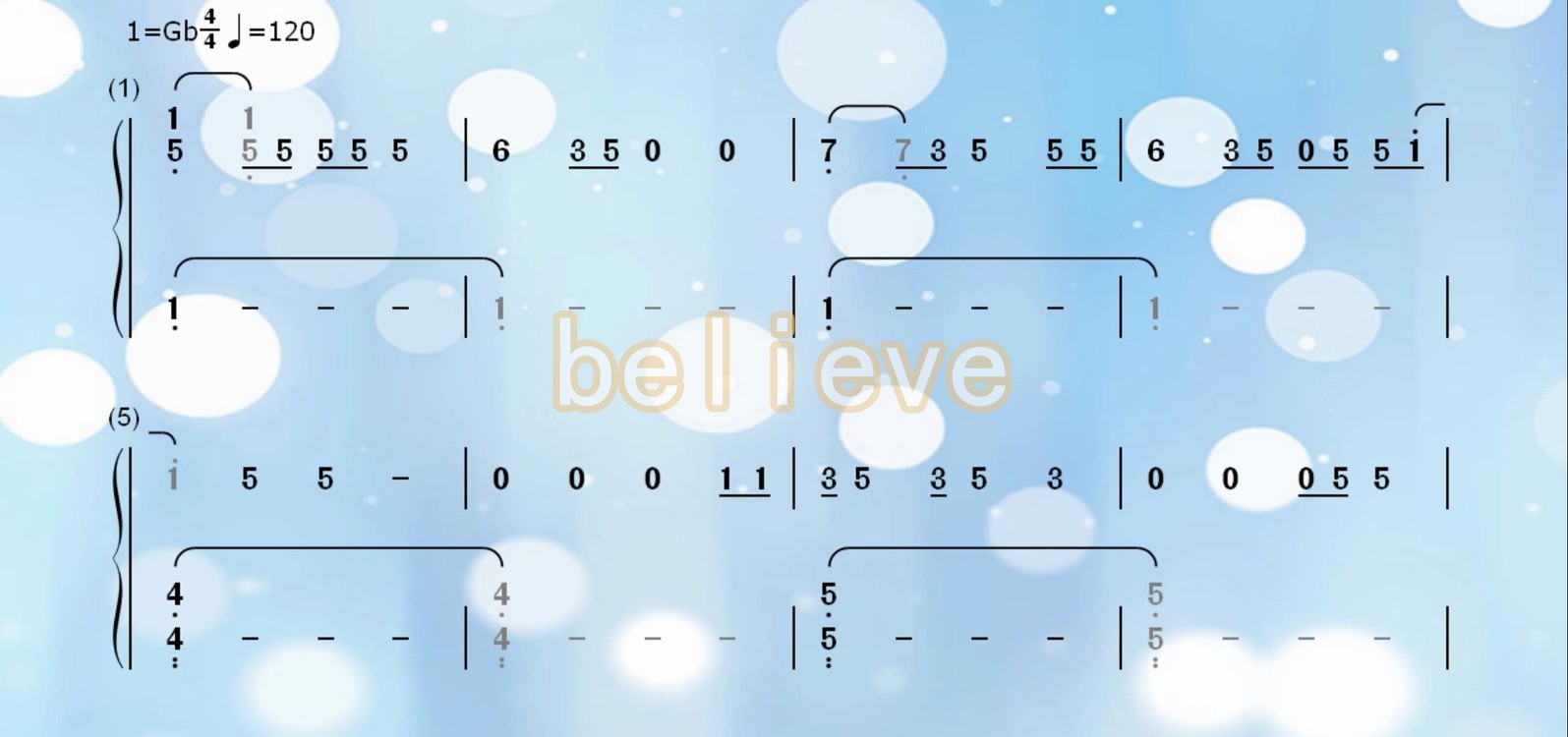  - 钢琴双手动态简谱曲谱《believe》