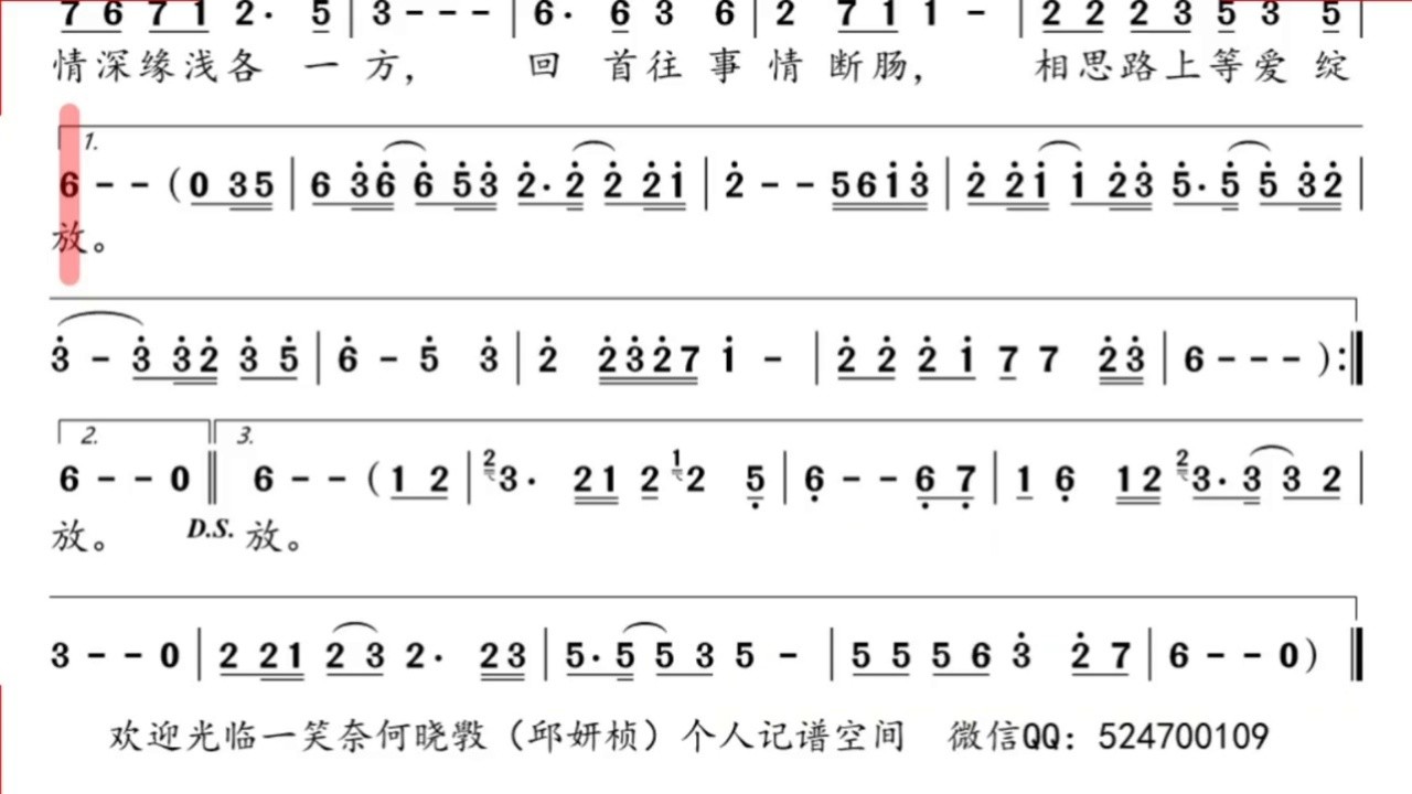 14,熊七梅《相思路上等爱绽放》动态乐谱视频#简谱#音乐#爱音乐