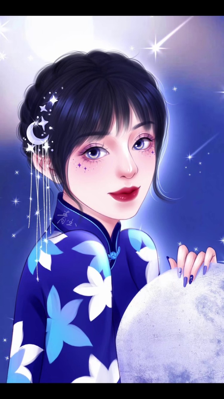 你眼里有星辰大海,而我眼里只有你#手绘 #ipad绘画 #画中人仿妆 #月落