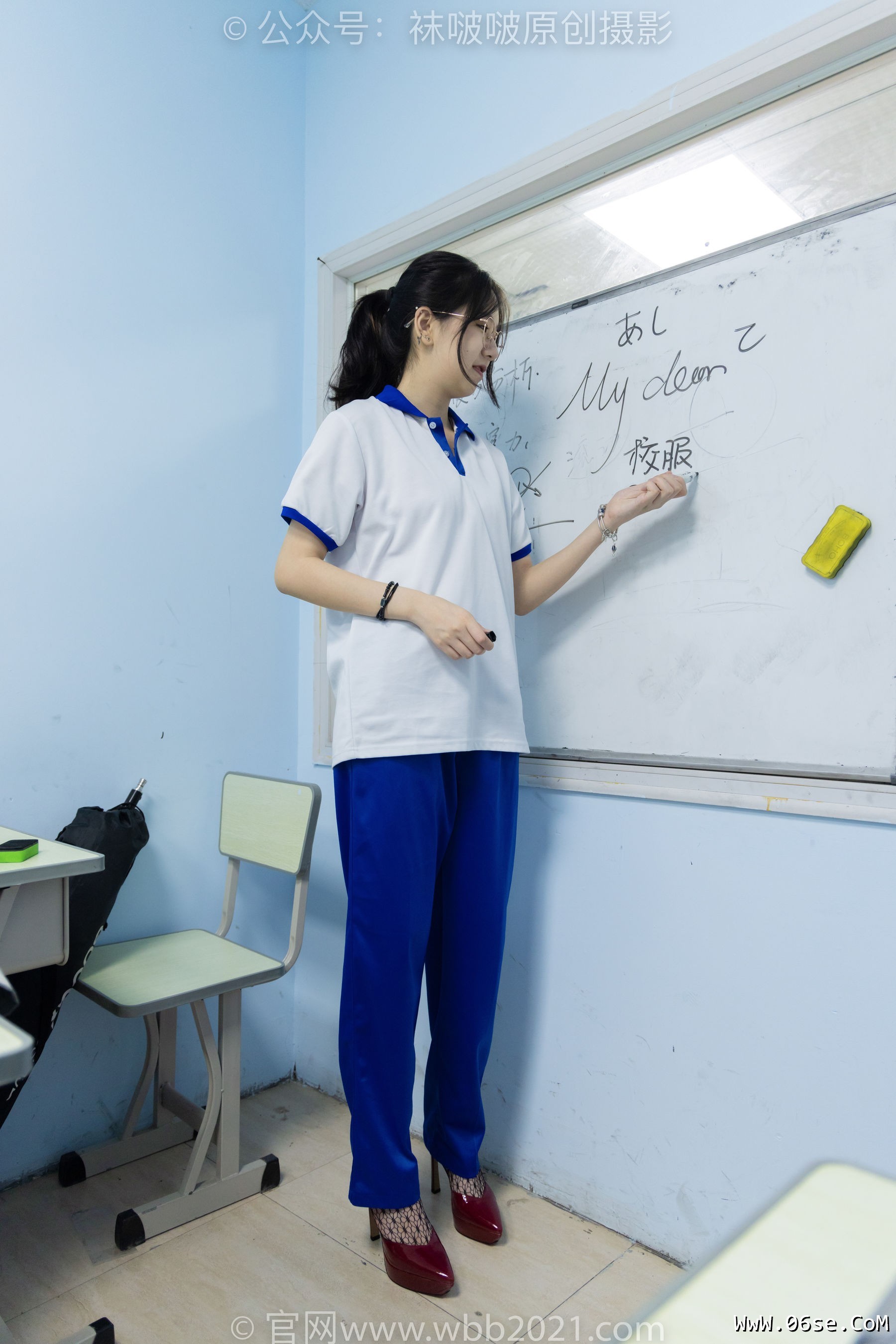 图片[77]-BoBoSocks袜啵啵 No.375 小甜豆 -高跟鞋、黑色蕾丝网袜、校服裤里丝[160P]-六色网