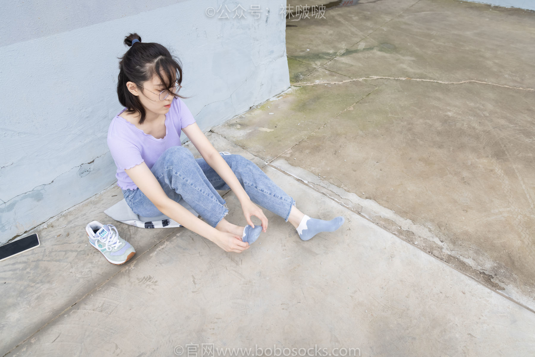 图片[91]-BoBoSocks袜啵啵 No.020 熊熊-NB运动鞋、蓝色短棉袜、裸足[150P]-六色网