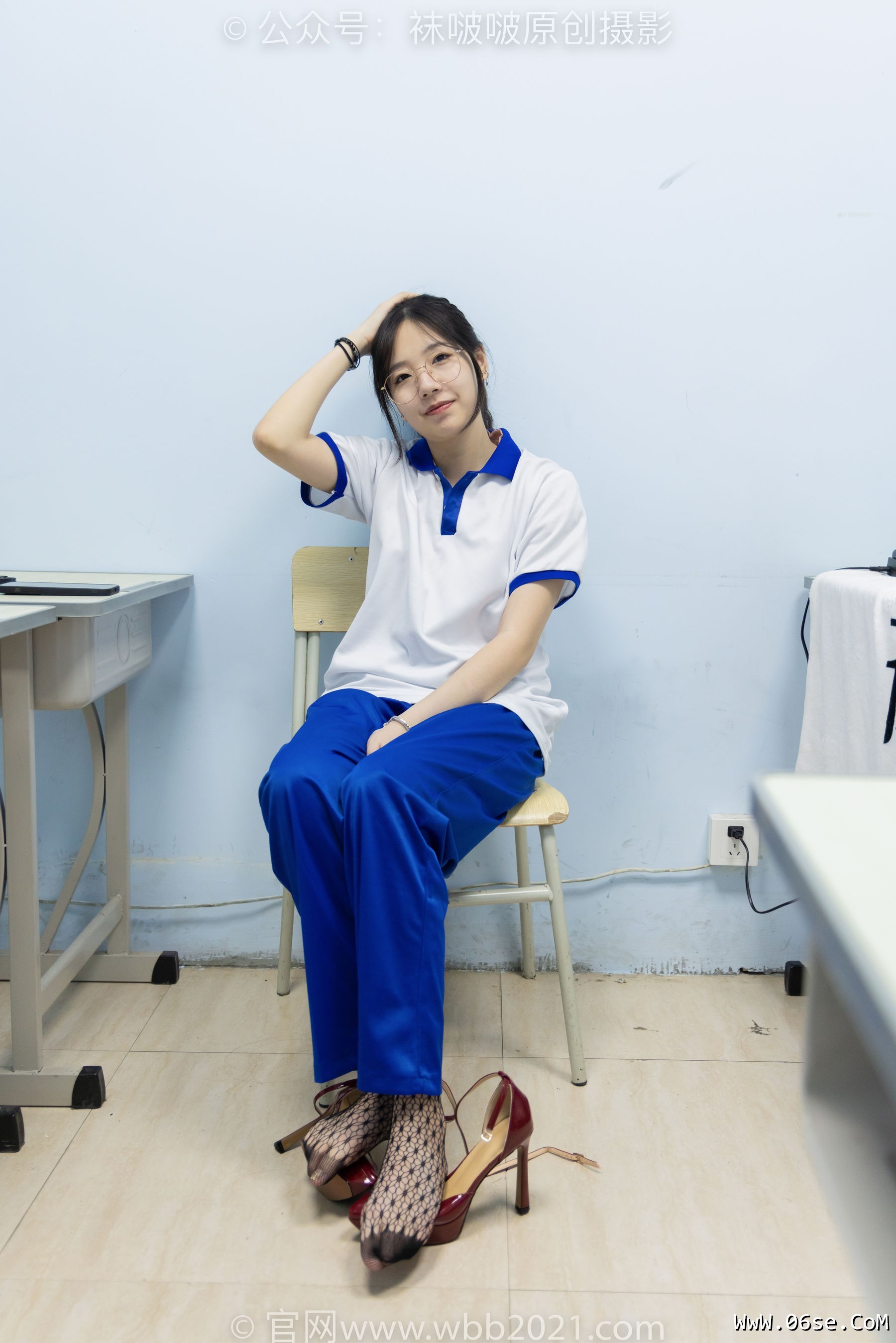 图片[133]-BoBoSocks袜啵啵 No.375 小甜豆 -高跟鞋、黑色蕾丝网袜、校服裤里丝[160P]-六色网