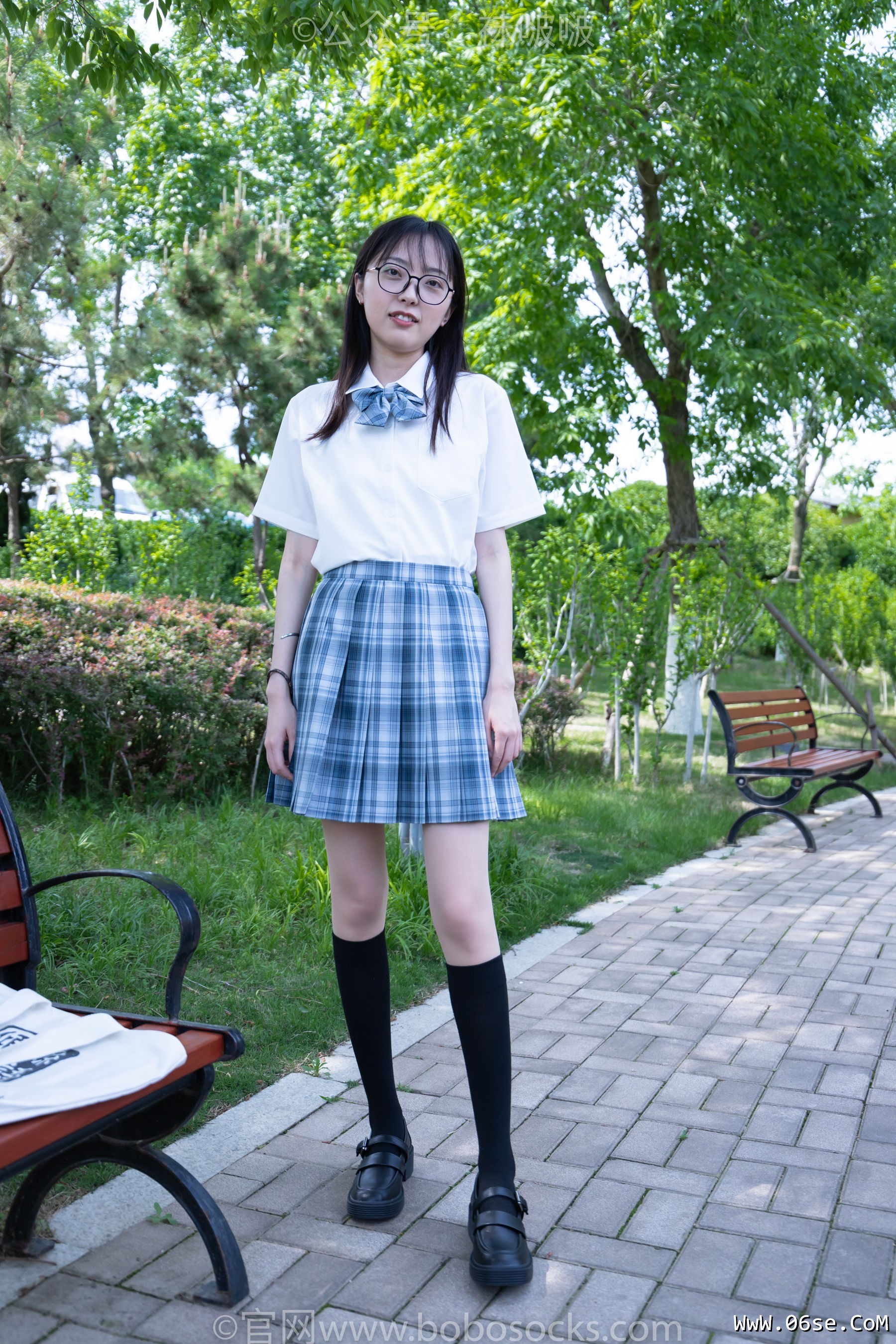 图片[3]-BoBoSocks袜啵啵 No.007 稚予-JK制服、皮鞋、黑色中筒棉袜、肉丝[143P]-六色网