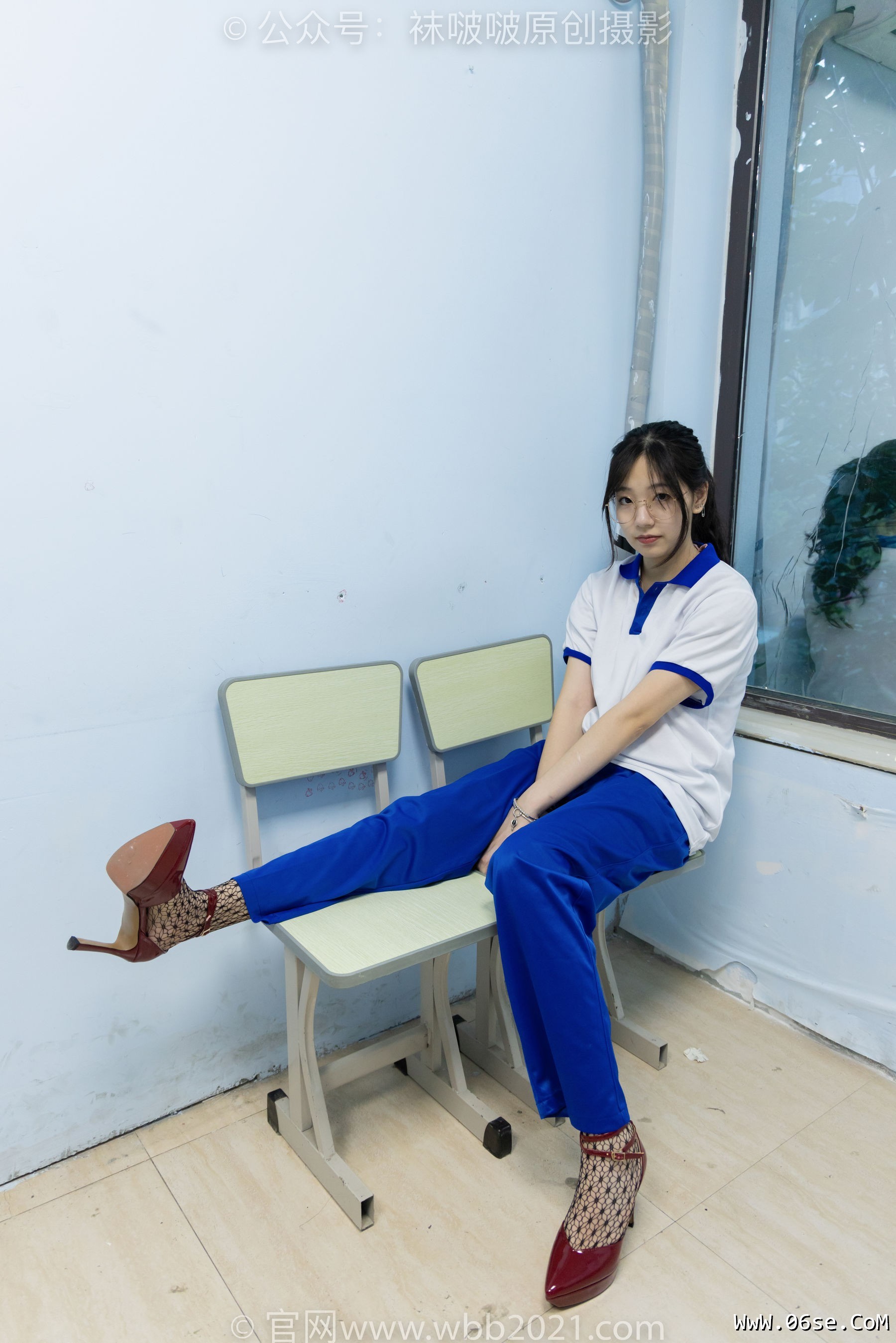 图片[105]-BoBoSocks袜啵啵 No.375 小甜豆 -高跟鞋、黑色蕾丝网袜、校服裤里丝[160P]-六色网