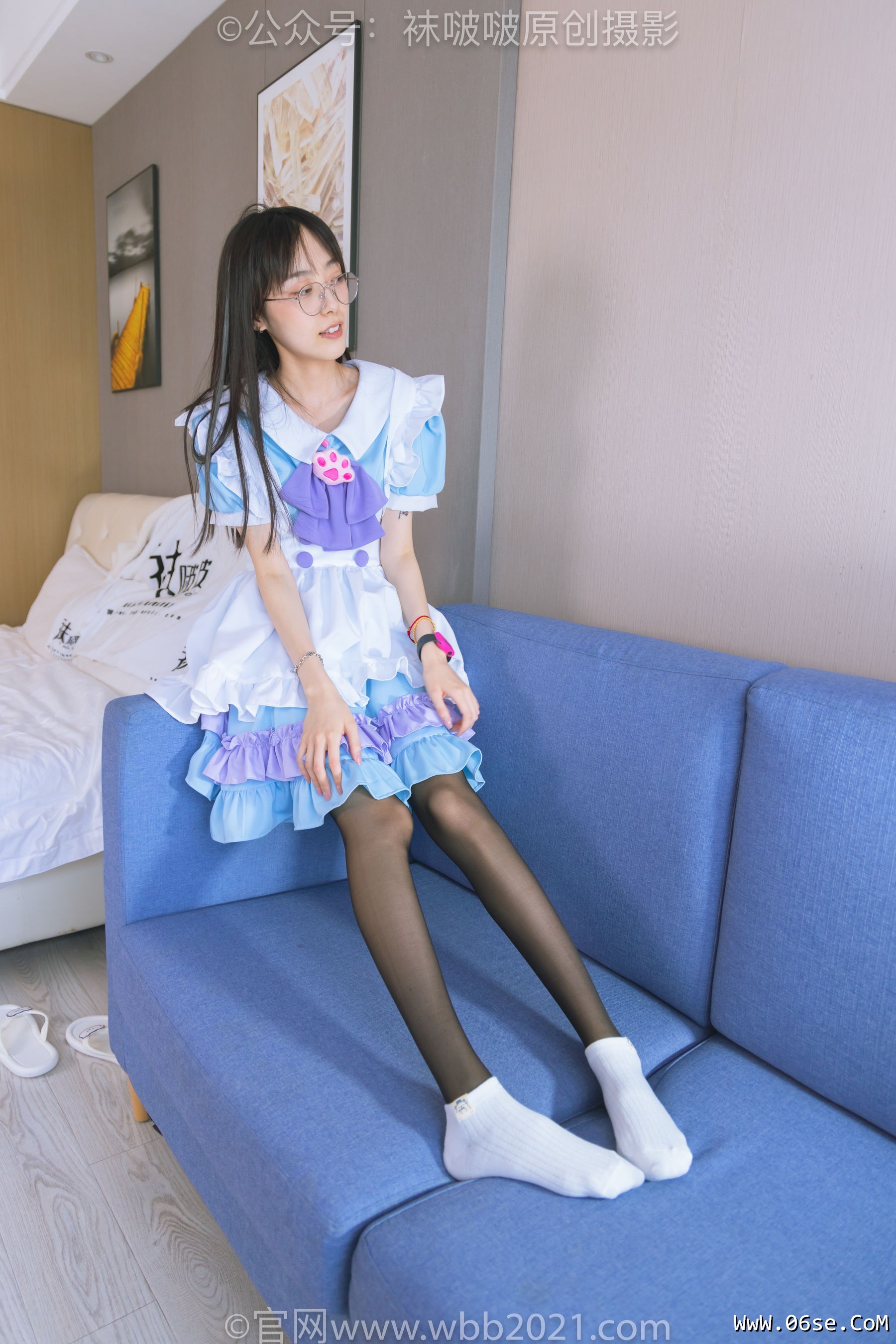 图片[58]-BoBoSocks袜啵啵 No.437 稚予 -女仆装、人字拖、薄黑丝、白棉袜、裸足[140P]-六色网