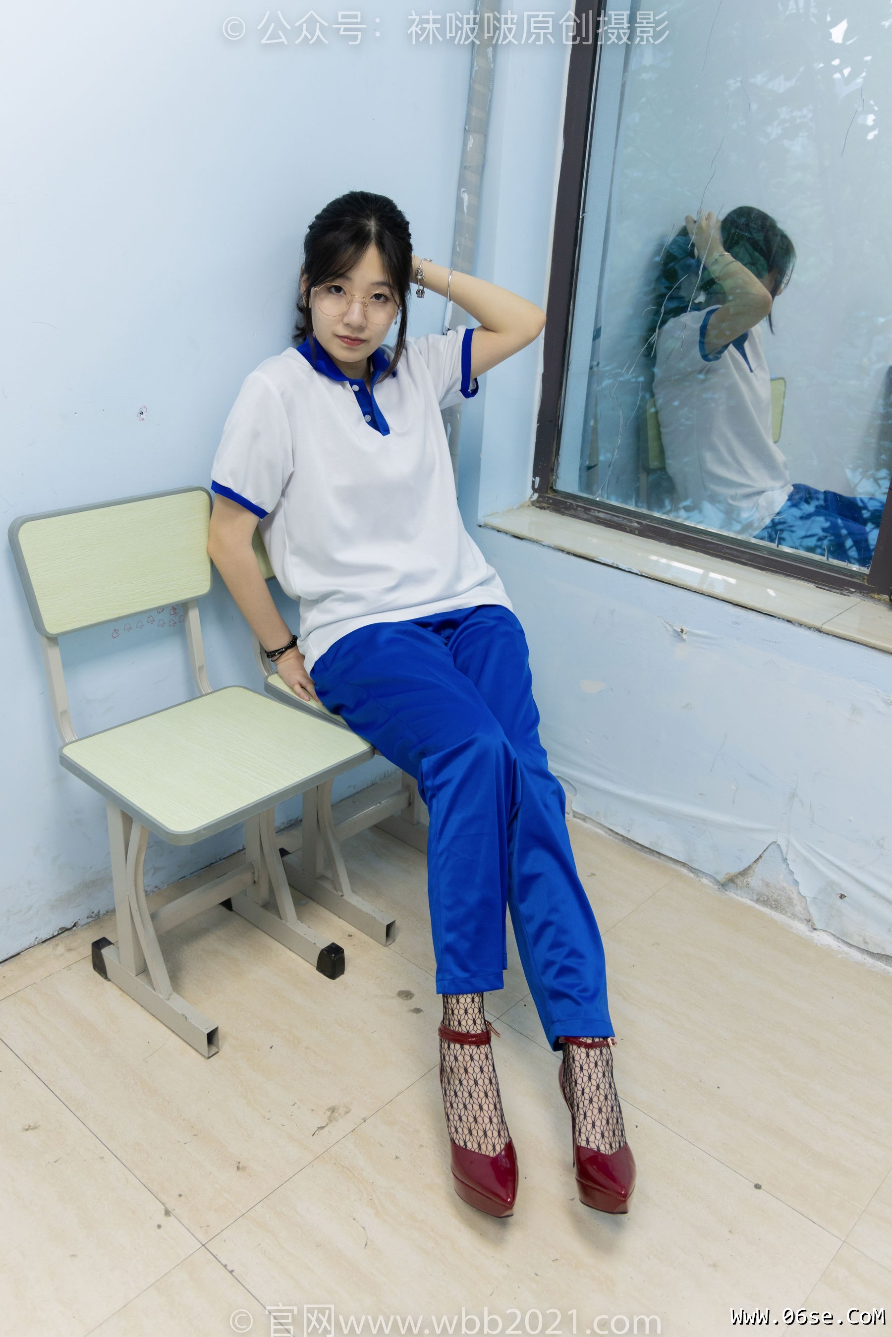 图片[111]-BoBoSocks袜啵啵 No.375 小甜豆 -高跟鞋、黑色蕾丝网袜、校服裤里丝[160P]-六色网