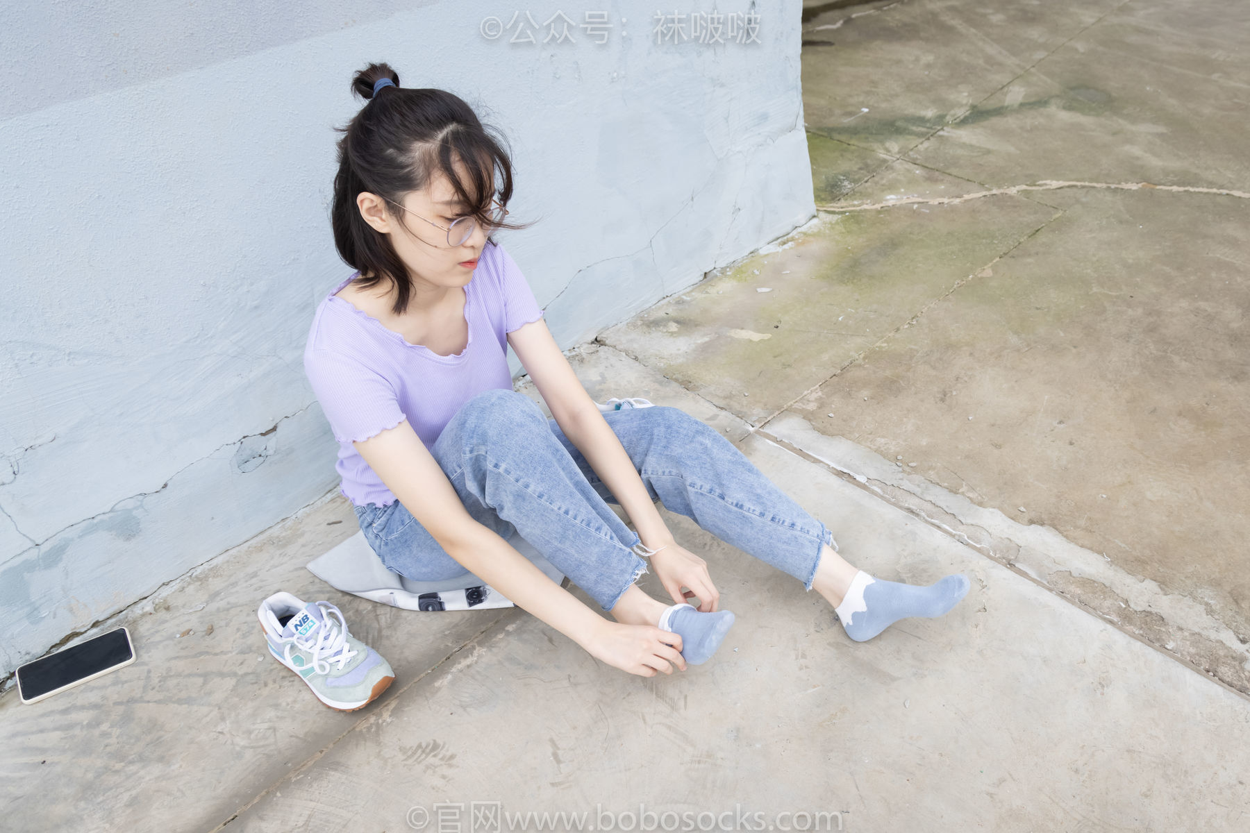 图片[89]-BoBoSocks袜啵啵 No.020 熊熊-NB运动鞋、蓝色短棉袜、裸足[150P]-六色网
