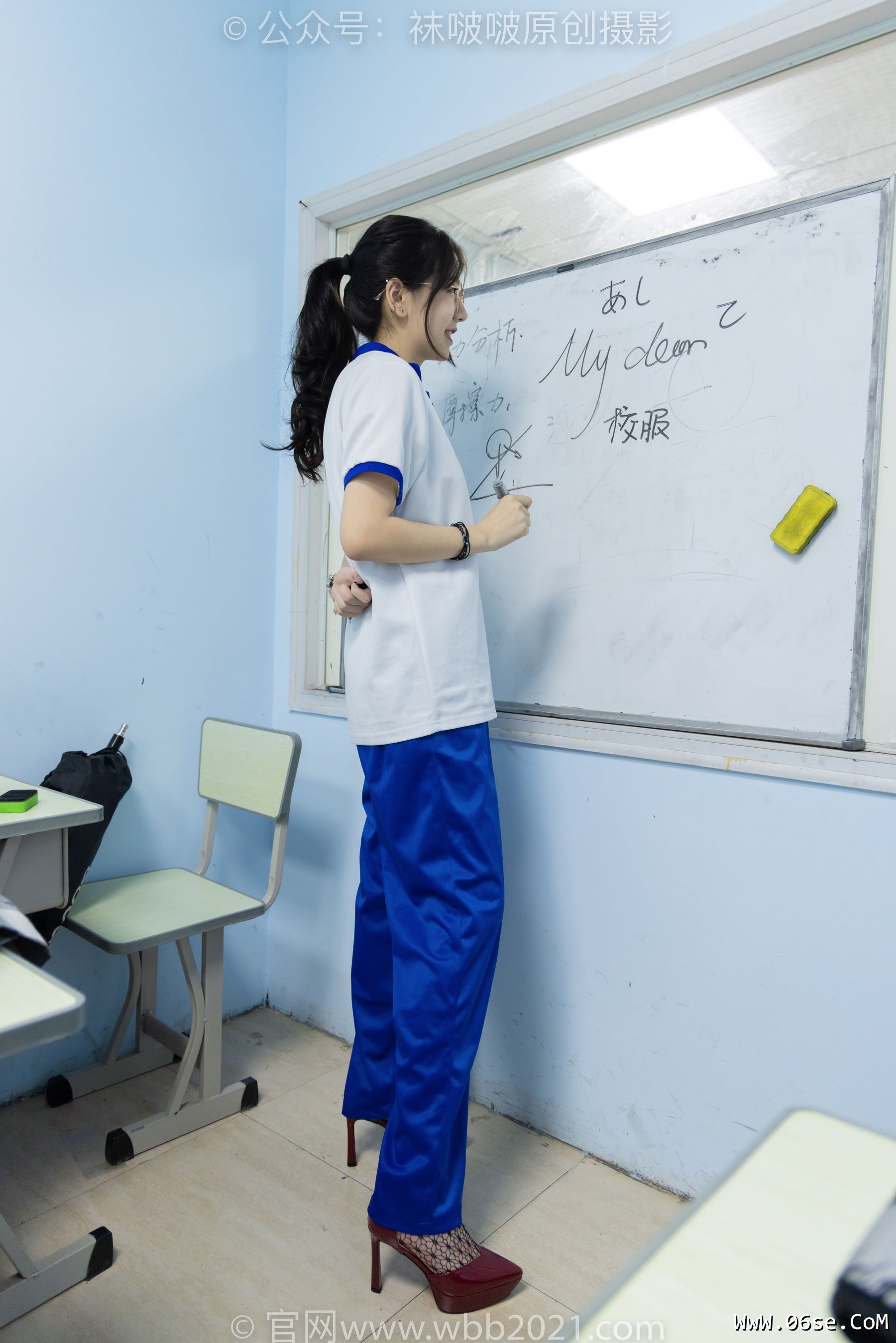 图片[76]-BoBoSocks袜啵啵 No.375 小甜豆 -高跟鞋、黑色蕾丝网袜、校服裤里丝[160P]-六色网