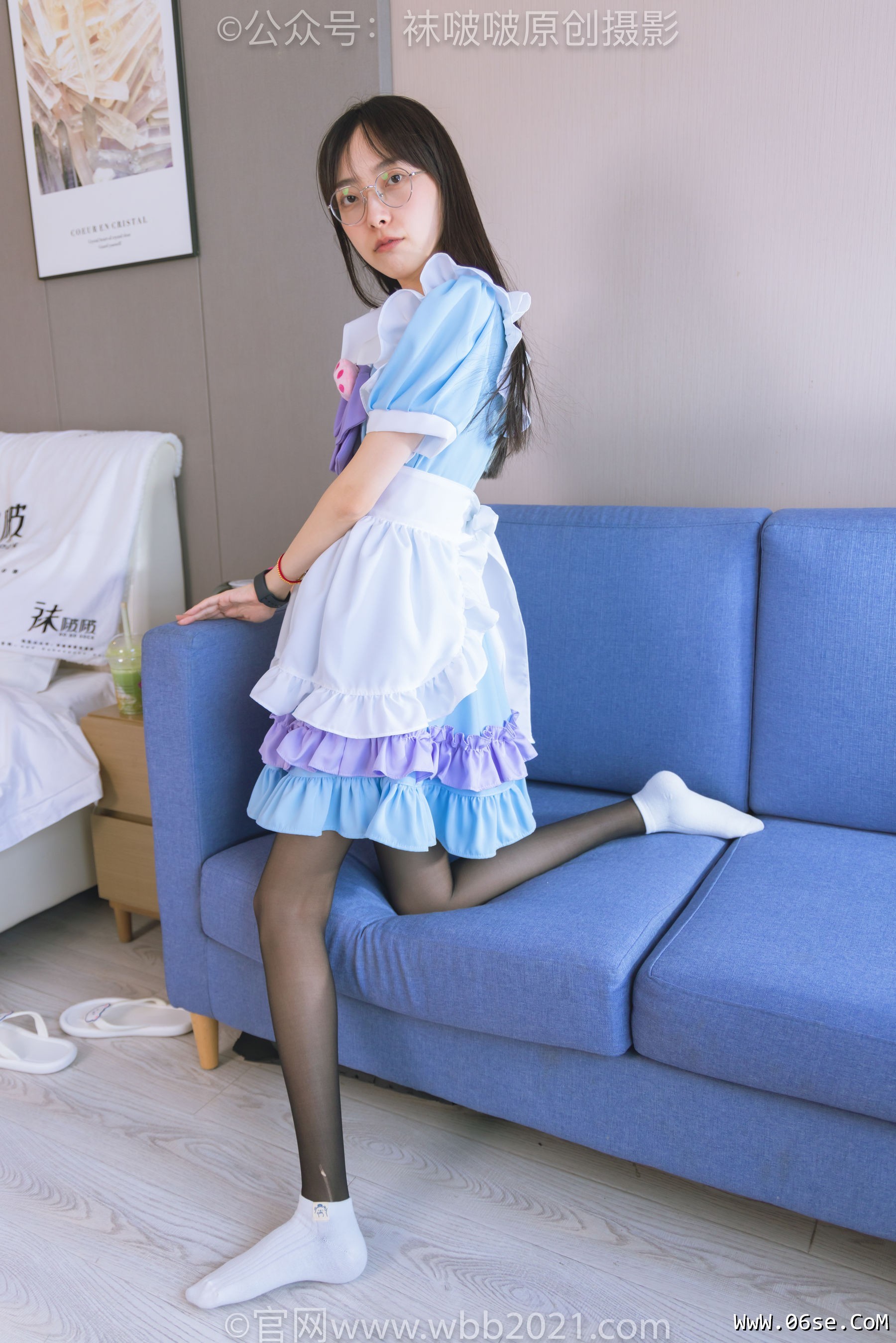 图片[77]-BoBoSocks袜啵啵 No.437 稚予 -女仆装、人字拖、薄黑丝、白棉袜、裸足[140P]-六色网