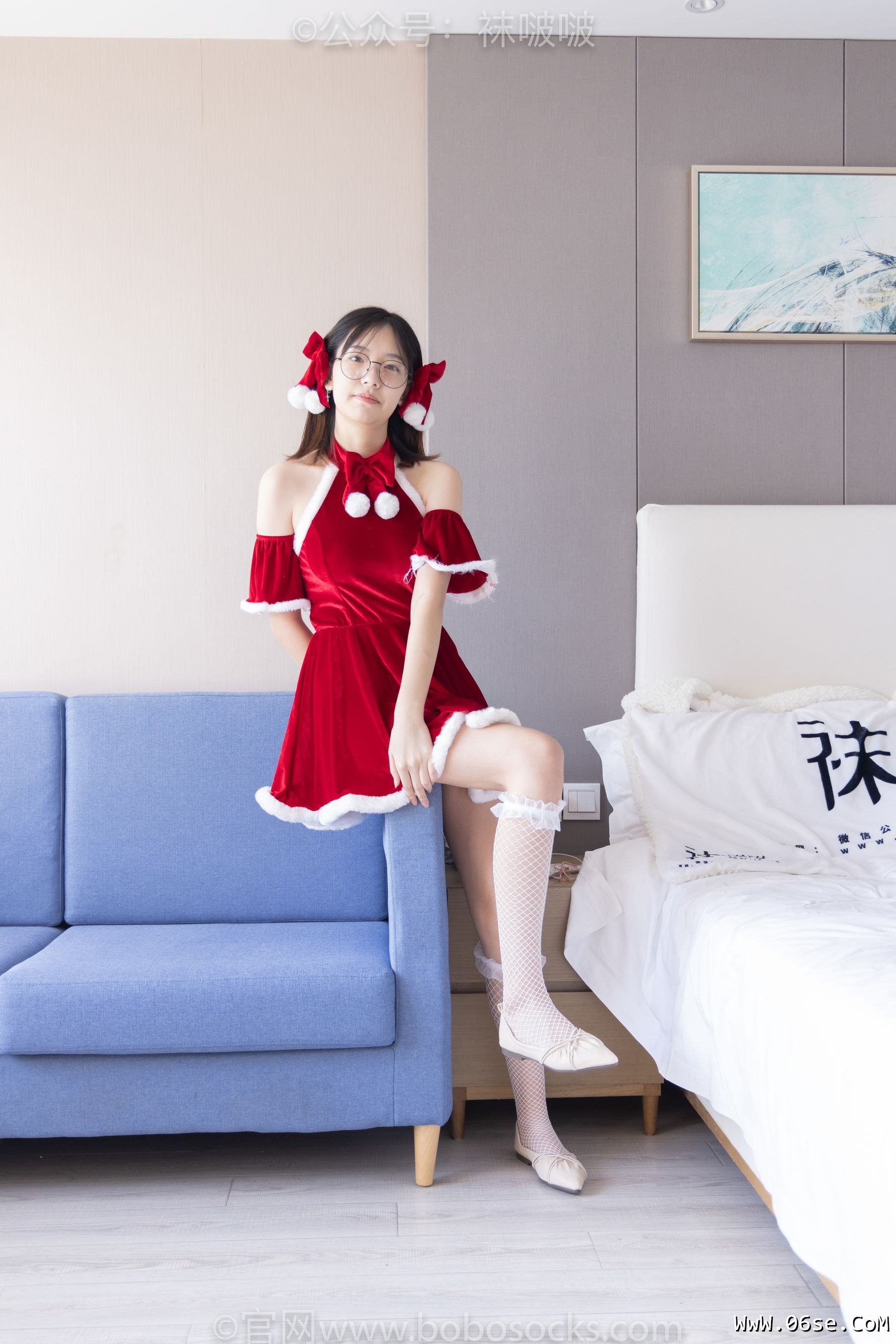 图片[2]-BoBoSocks袜啵啵 No.043 小甜豆-圣诞服、平底鞋、高跟鞋、白色渔网袜[164P]-六色网