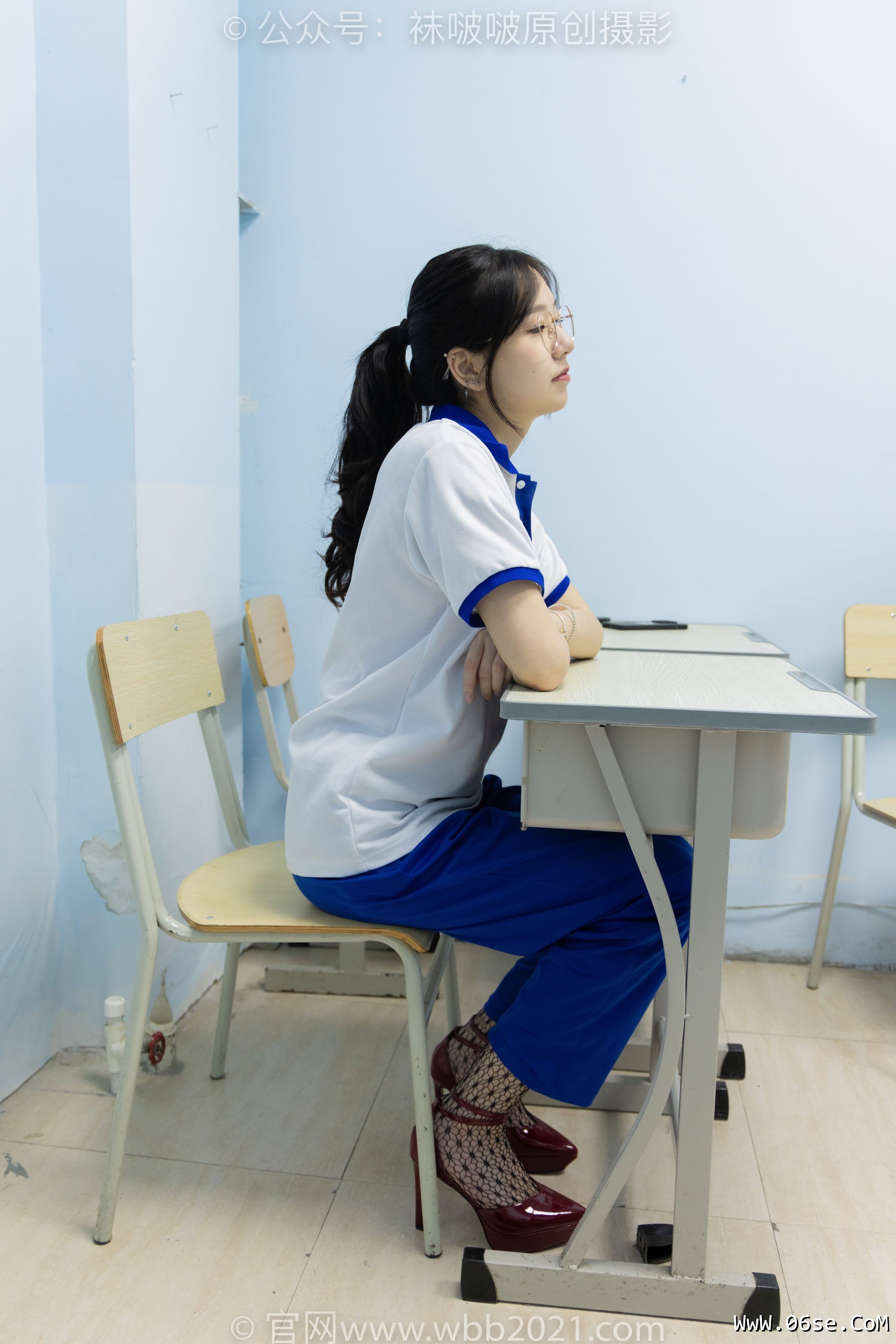 图片[106]-BoBoSocks袜啵啵 No.375 小甜豆 -高跟鞋、黑色蕾丝网袜、校服裤里丝[160P]-六色网