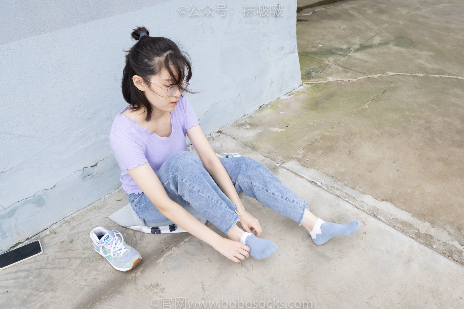 图片[88]-BoBoSocks袜啵啵 No.020 熊熊-NB运动鞋、蓝色短棉袜、裸足[150P]-六色网