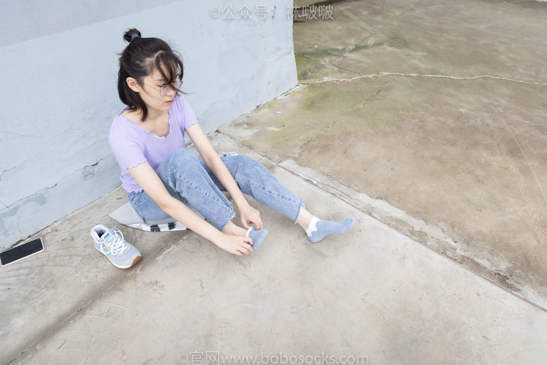 图片[90]-BoBoSocks袜啵啵 No.020 熊熊-NB运动鞋、蓝色短棉袜、裸足[150P]-六色网
