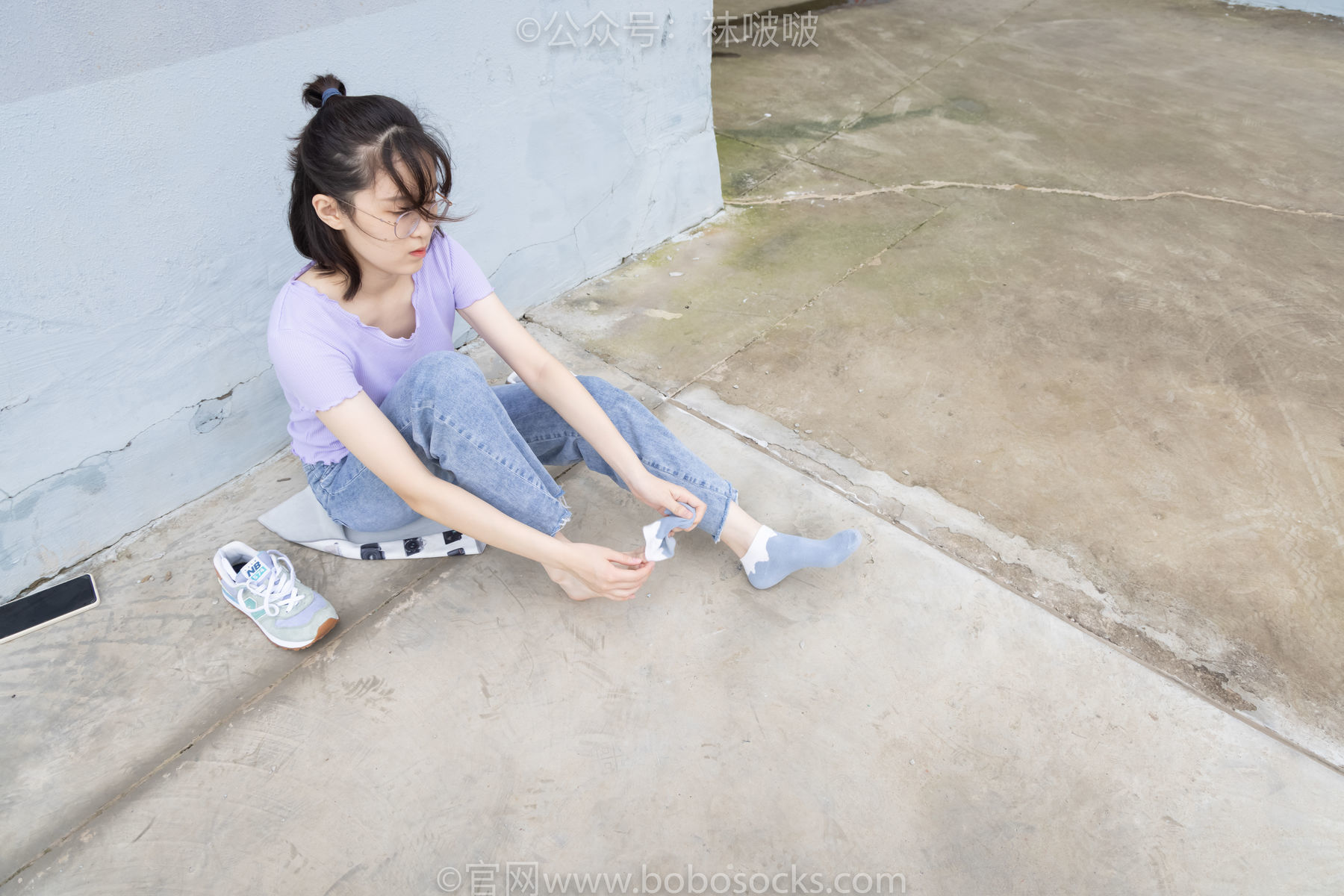 图片[92]-BoBoSocks袜啵啵 No.020 熊熊-NB运动鞋、蓝色短棉袜、裸足[150P]-六色网