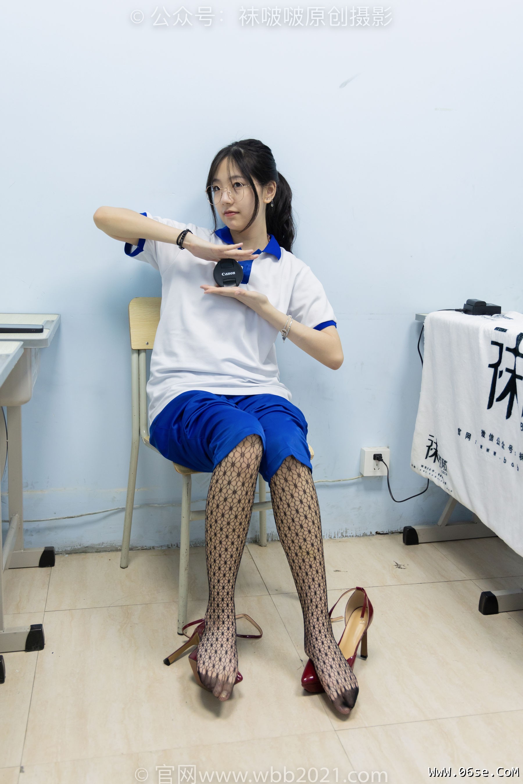 图片[130]-BoBoSocks袜啵啵 No.375 小甜豆 -高跟鞋、黑色蕾丝网袜、校服裤里丝[160P]-六色网